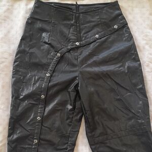Vintage Black Faux Leather Pants with Silver/ Black Button Detail